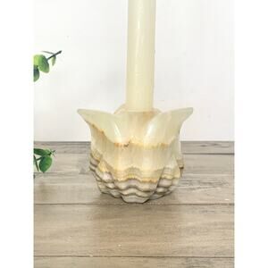 Vintage Onyx Stone Candle Holder Carved Marble Style Taper Holder Floral Earthy